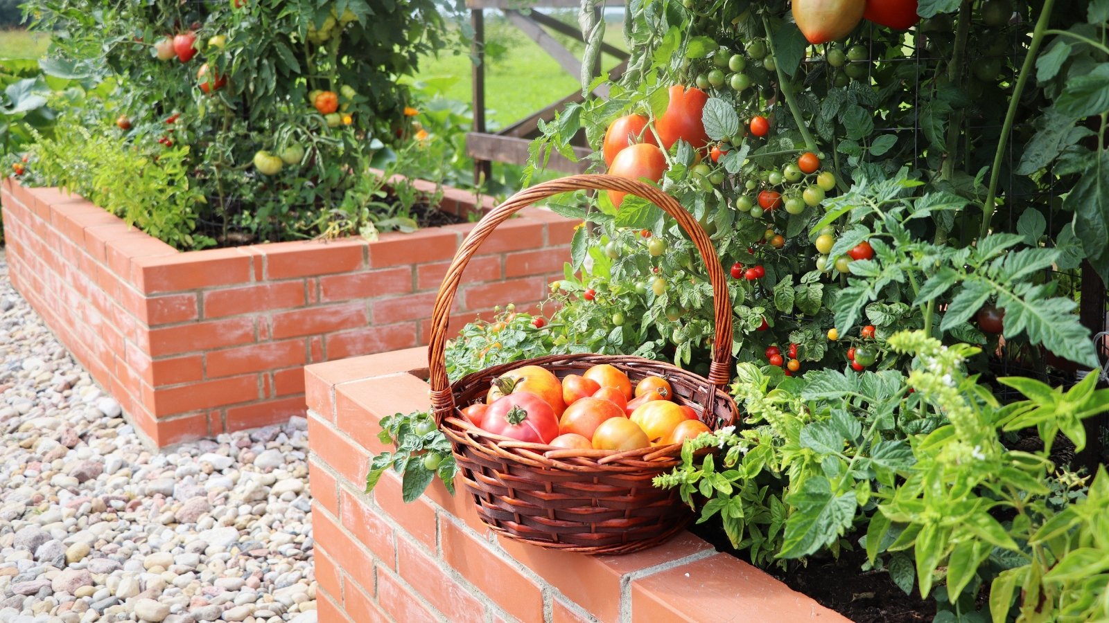 Tomatoes with companion plants in garden